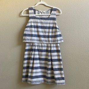 💛Loft sleeveless, blue white striped, mock 2 piece sundress, 8